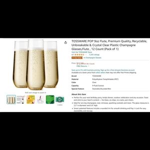 NWT Tossware Clear Plastic Stemless Champagne Flutes - 12 Count